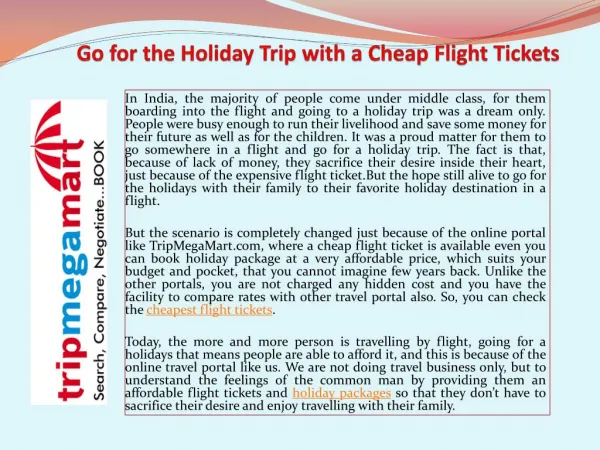 Go for the Holiday Trip with a Cheap Flight Tickets