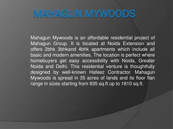 Mahagun Mywoods Affordable Residential Project Greater Noida West