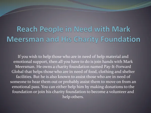 Join Hands with Mark Meersman to Help People in Need