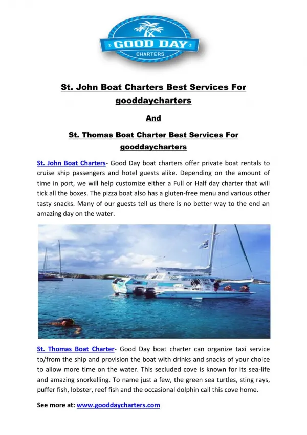 St. John Boat Charters Best Services For gooddaycharters