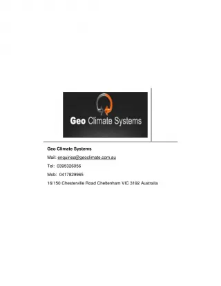 Hydronic Heating and Geothermal heating and cooling systems for Melbourne | Geo Climate - slide 1