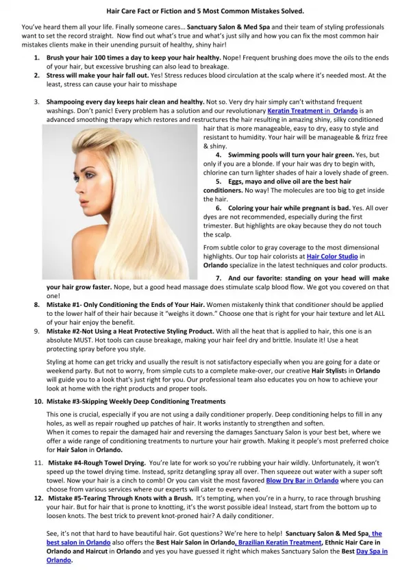 Hair Care Fact or Fiction and 5 Most Common Mistakes Solved.