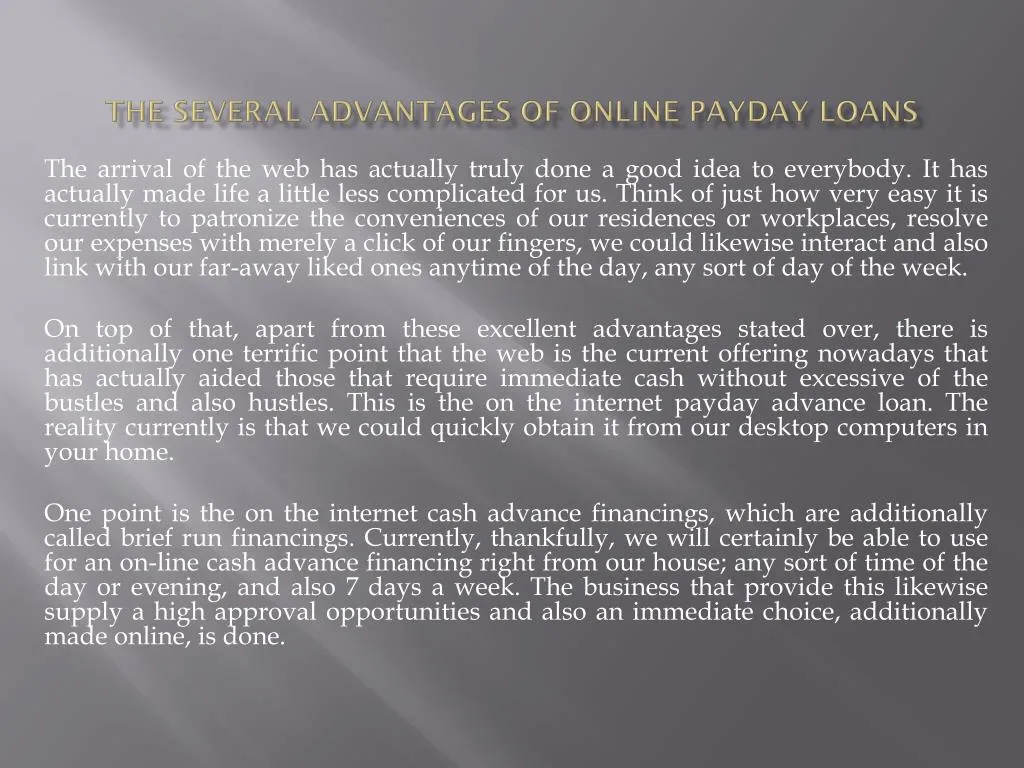 the several advantages of online payday loans