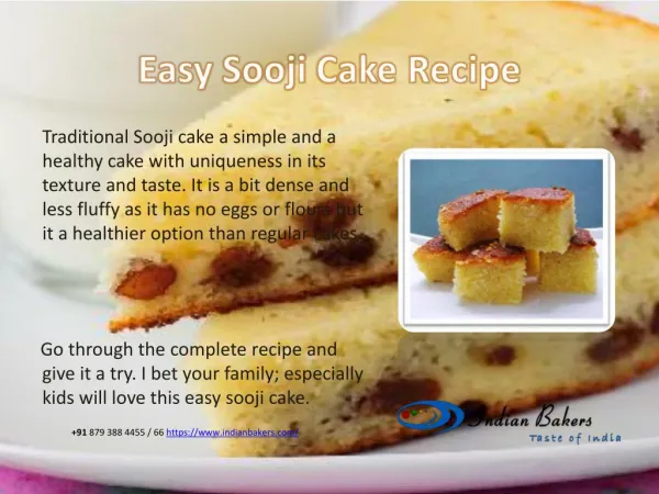 Easy Sooji Cake/Rava Cake Recipe from indianbakers.com | Online Cake Shop Mumbai