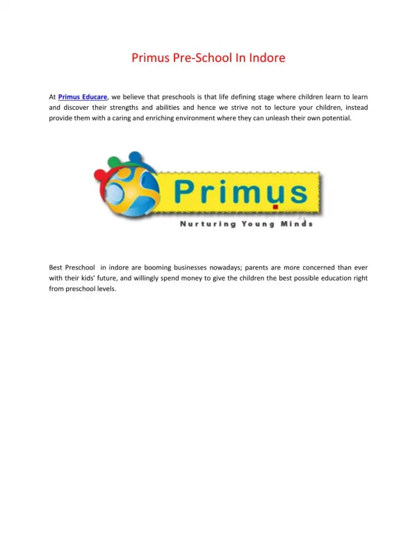 Primus Pre-School In Indore