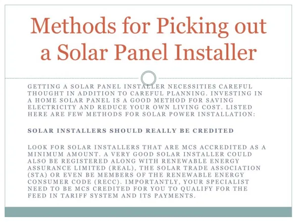 Methods for Picking out a Solar Panel Installer
