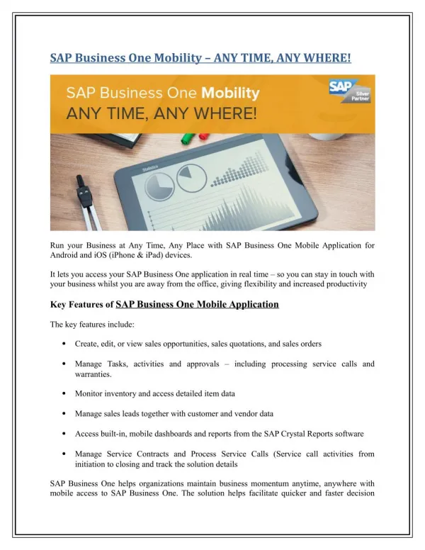 SAP Business One Mobility – ANY TIME, ANY WHERE!
