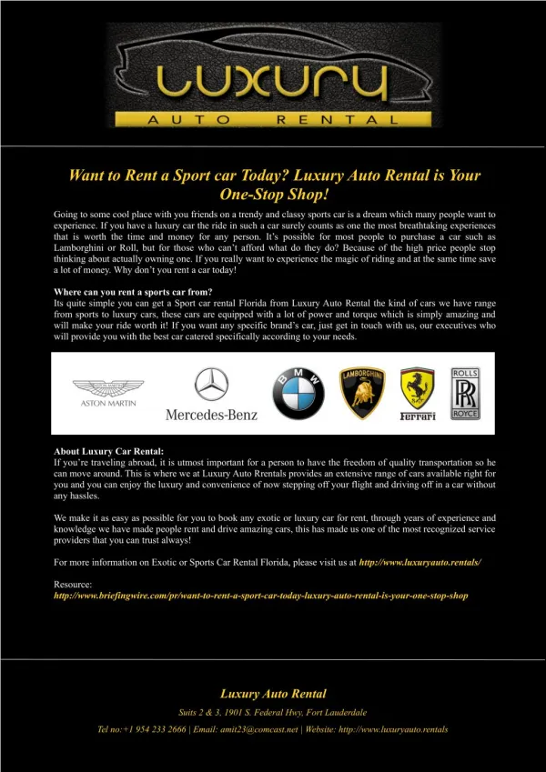 Want to Rent a Sport car Today? Luxury Auto Rental is Your One-Stop Shop!