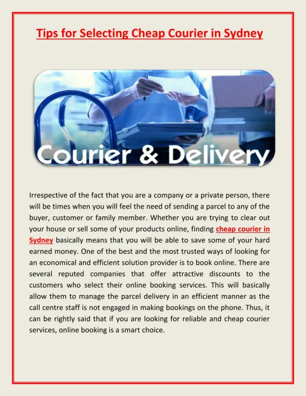Information on Cheap Courier in Sydney
