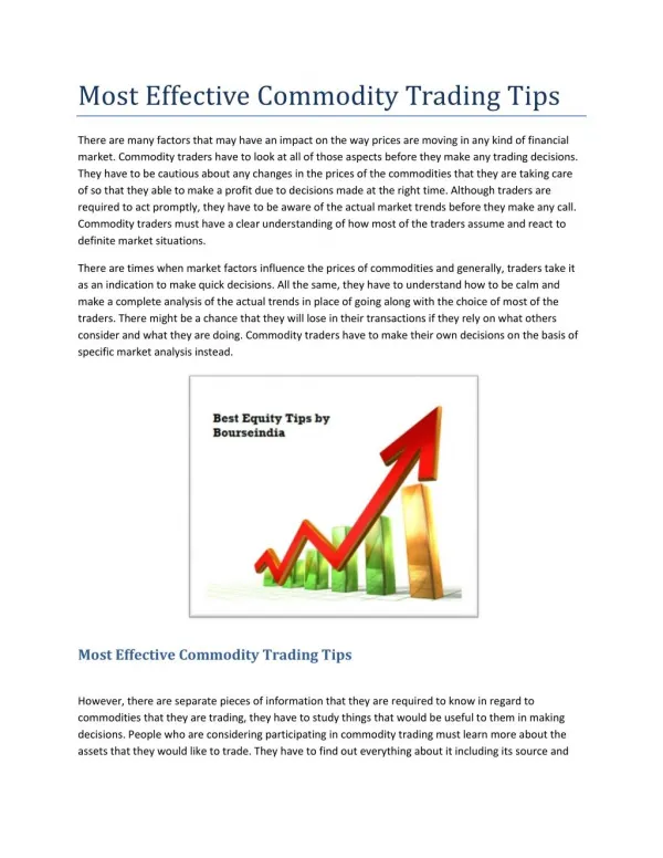 Most Effective Commodity Trading Tips