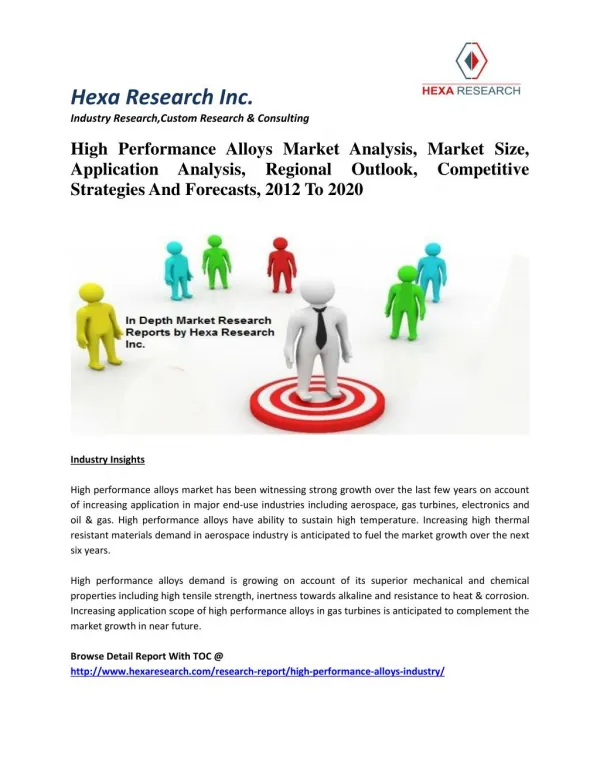 High Performance Alloys Market Analysis, Size, Application Analysis And Forecasts, 2012 To 2020