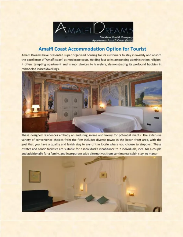 Amalfi Coast Accommodation Option for Tourist