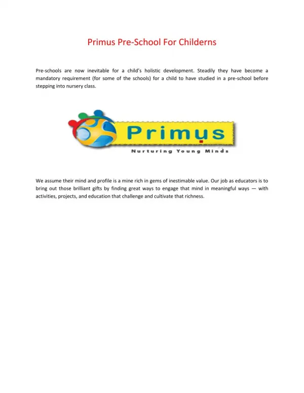 Primus Pre-School For Childerns