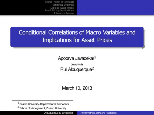 Conditional Correlations of Macro Variables and Implications for Asset Prices