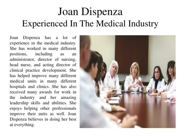 Joan Dispenza Experienced In The Medical Industry