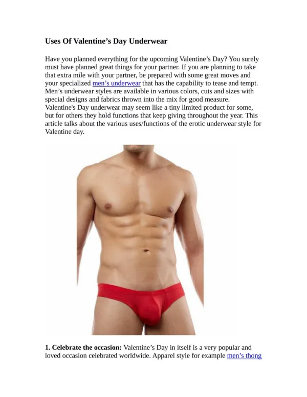 Uses Of Valentine's Day Underwear