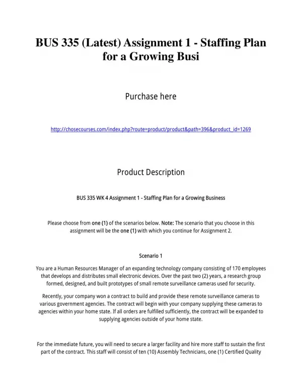 BUS 335 (Latest) Assignment 1 - Staffing Plan for a Growing Busi
