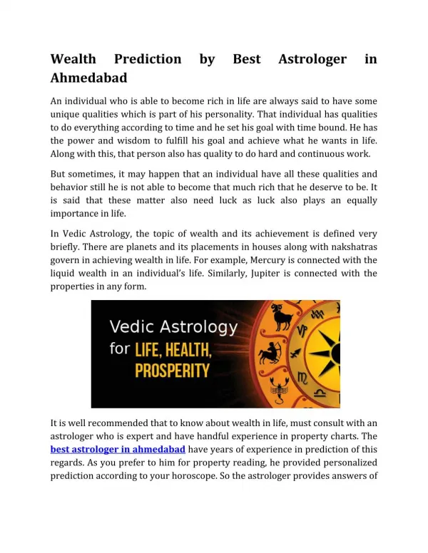 Wealth Prediction by Best Astrologer in Ahmedabad
