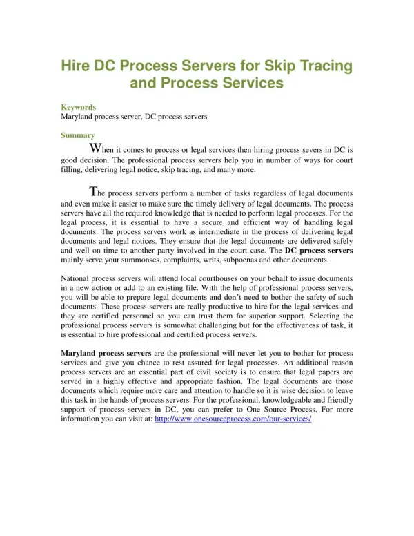 Hire DC Process Servers for Skip Tracing and Process Services