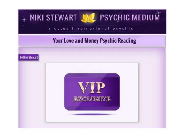 Your Love and Money Psychic reading by Niki Stewart