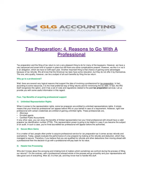 GLG Accounting| Handle The Most Complicated Income Tax Preparation