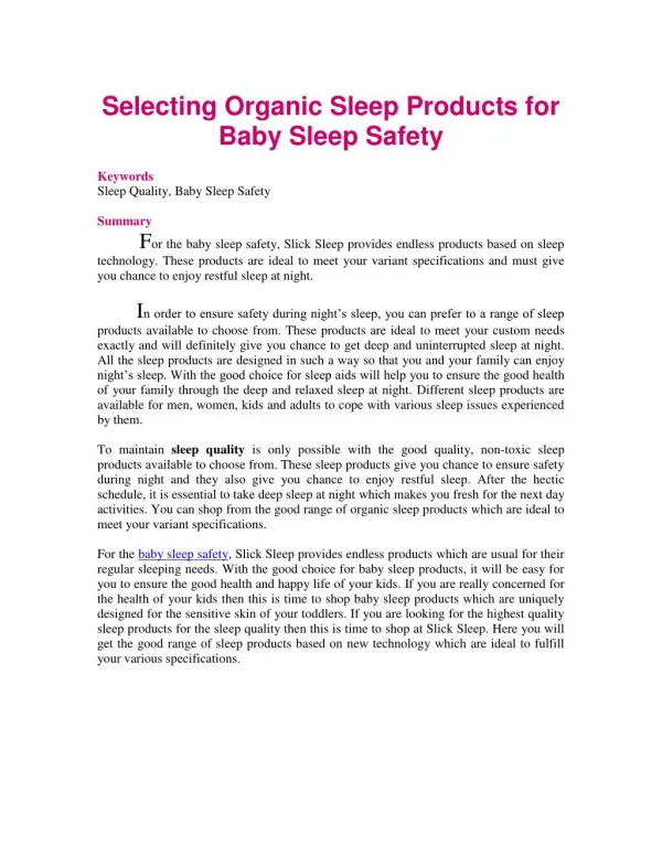 Selecting Organic Sleep Products for Baby Sleep Safety