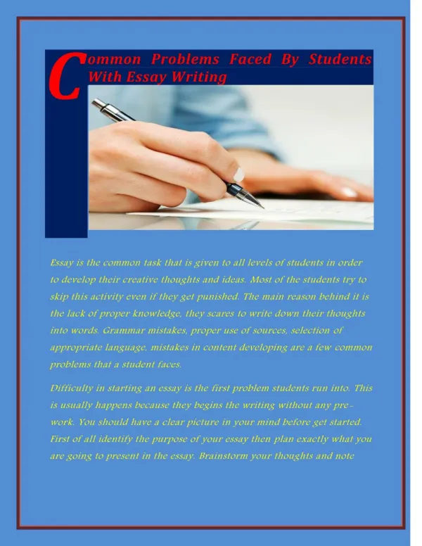 Common Problems Faced By Students With Essay Writing