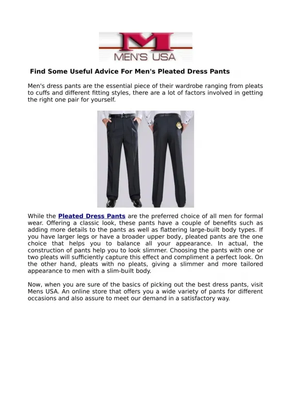 Designer Pleated Dress pants & flat-front For Suits & Shirts