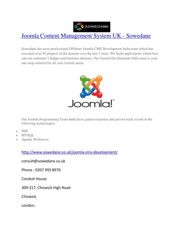 Joomla Content Management System UK - Sowedane
