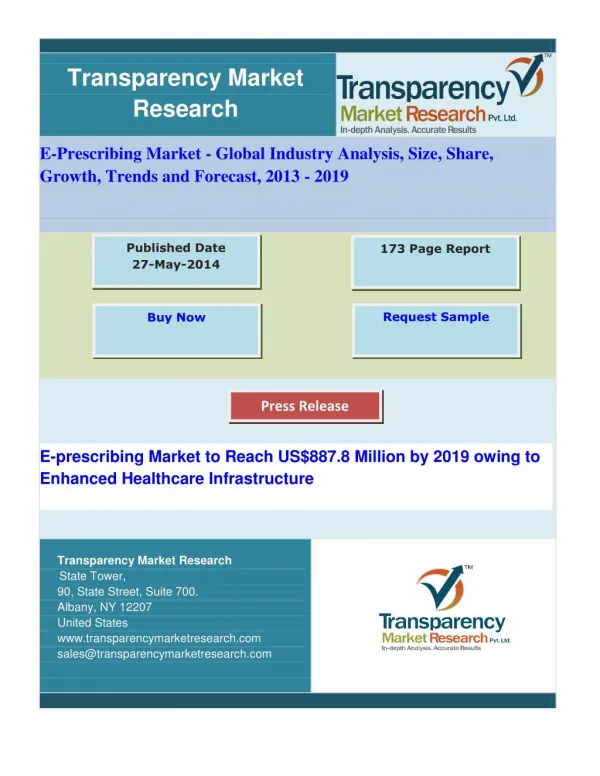 E-prescribing Market to Reach US$887.8 Million by 2019 owing to Enhanced Healthcare Infrastructure