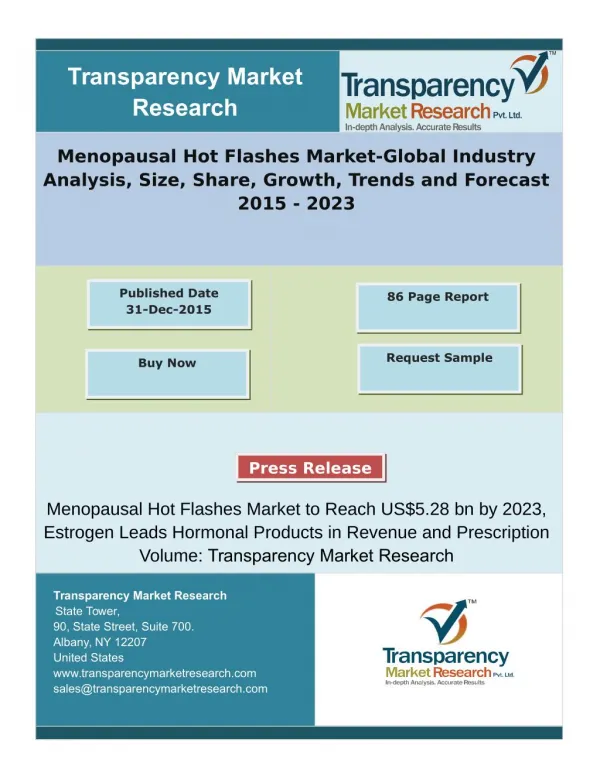 Global Menopausal Hot Flashes Market to Reach US$5.28 bn by 2023 due to Growing Women Health Awareness