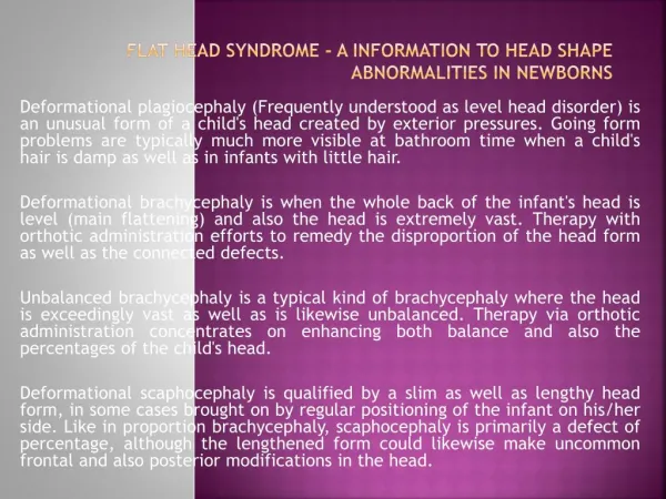 Flat Head Syndrome - A Information to Head