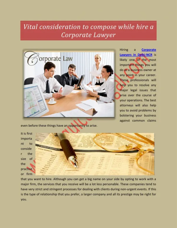 Vital consideration to compose while hire a Corporate Lawyer