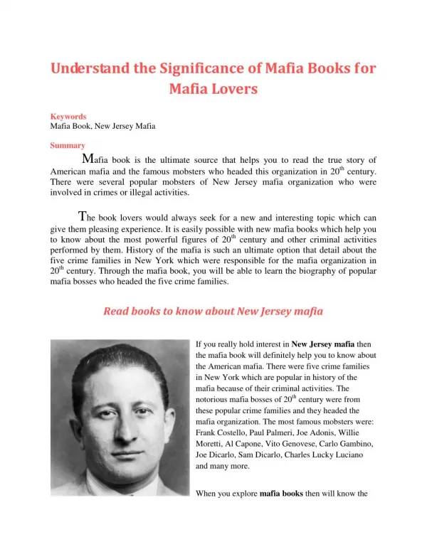 Understand the Significance of Mafia Books for Mafia Lovers