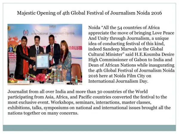 Majestic Opening of 4th Global Festival of Journalism Noida 2016