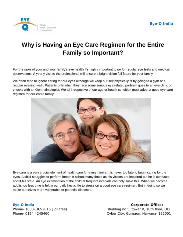 Why is Having an Eye Care Regimen for the Entire Family so Important?
