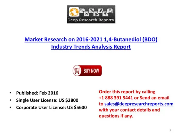 Worldwide 1,4-Butanediol (BDO) Industry 2016 Analysis Report