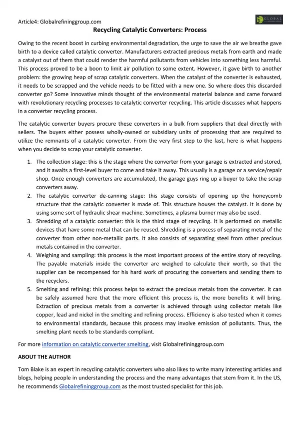 Recycling Catalytic Converters: Process