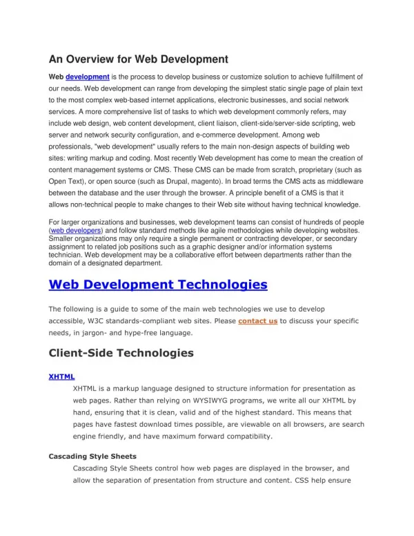 An Overview for Web Development