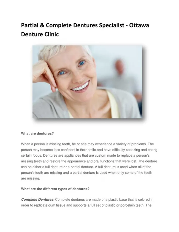 Partial & Complete Dentures Specialist - Ottawa Denture Clinic
