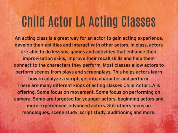Child Actor La Acting Class