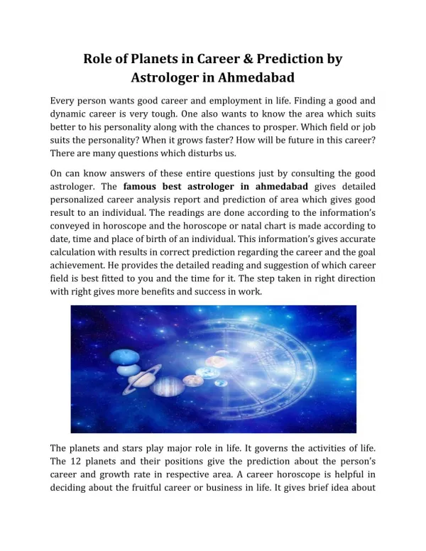 Role of Planets in Career & Prediction Best Astrologer in Ahmedabad