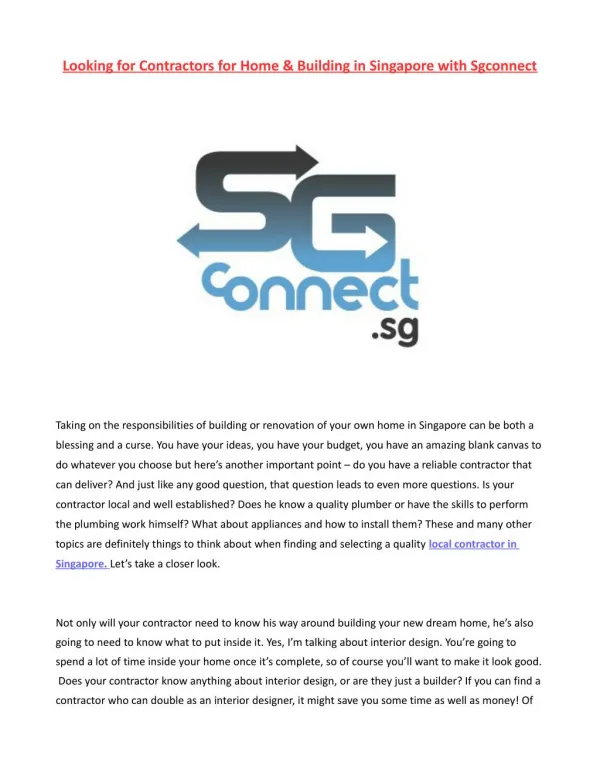 Looking for Contractors for Home & Building in Singapore with Sgconnect