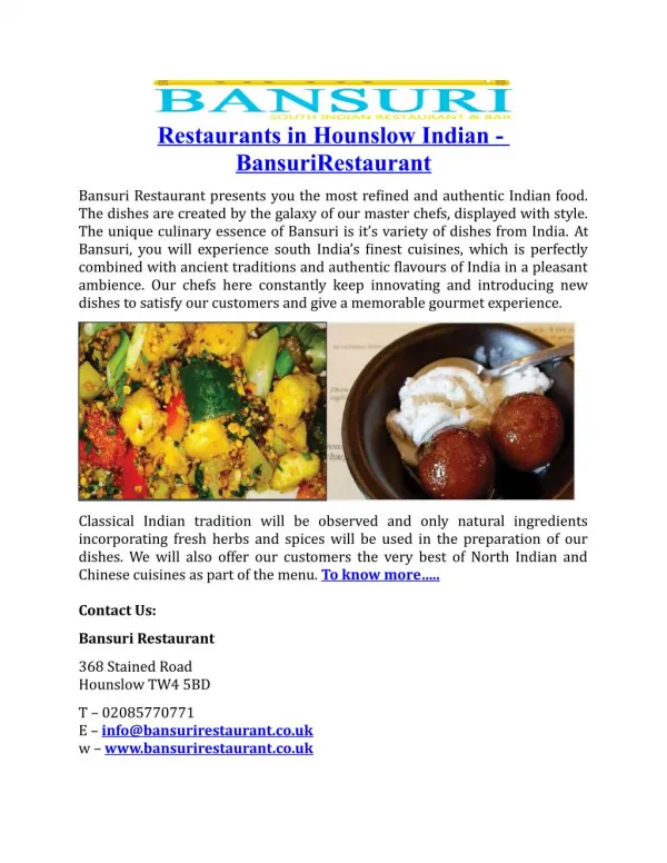 Restaurants in Hounslow Indian