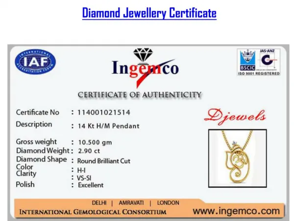 Diamond Jewellery Certification