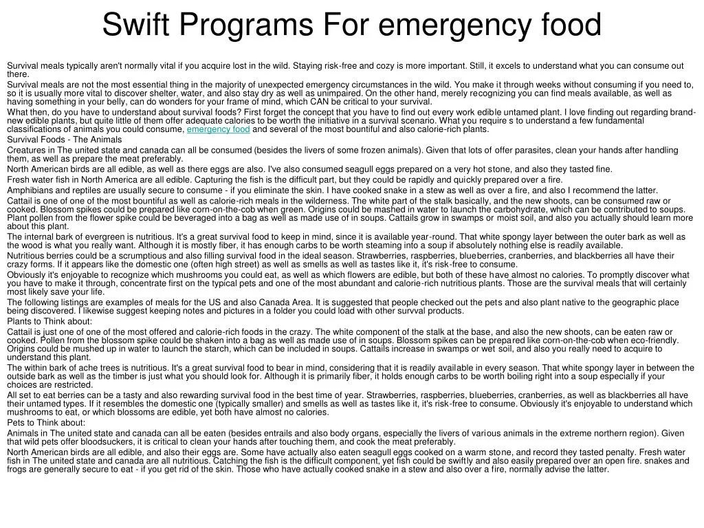 swift programs for emergency food