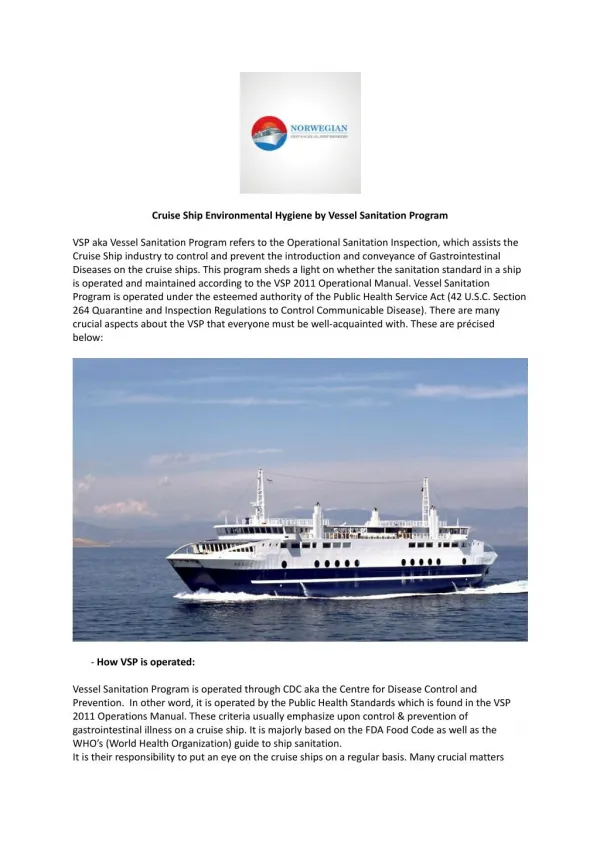 Cruise Ship Environmental Hygiene by Vessel Sanitation Program