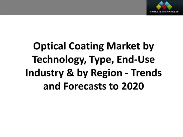 Optical Coating Market worth 10.17 Billion USD by 2020