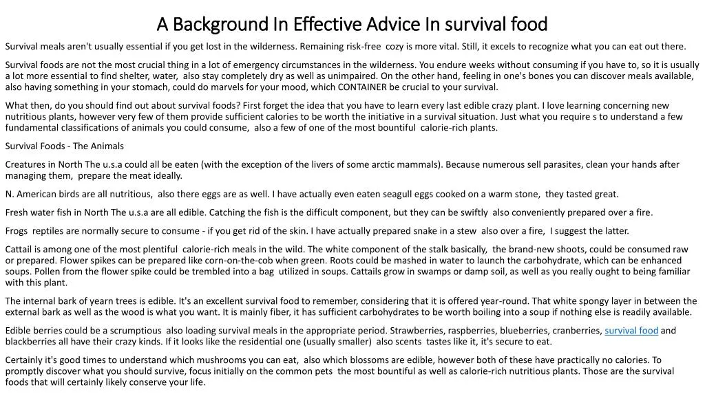 a background in effective advice in survival food