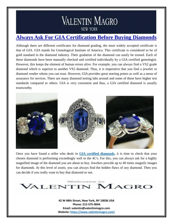 Always Ask For GIA Certification Before Buying Diamonds